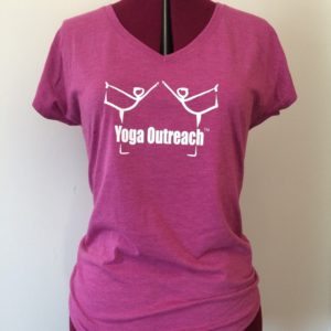Raspberry v neck tee with yoga outreach logo Raspberry v neck tee with yoga outreach logo